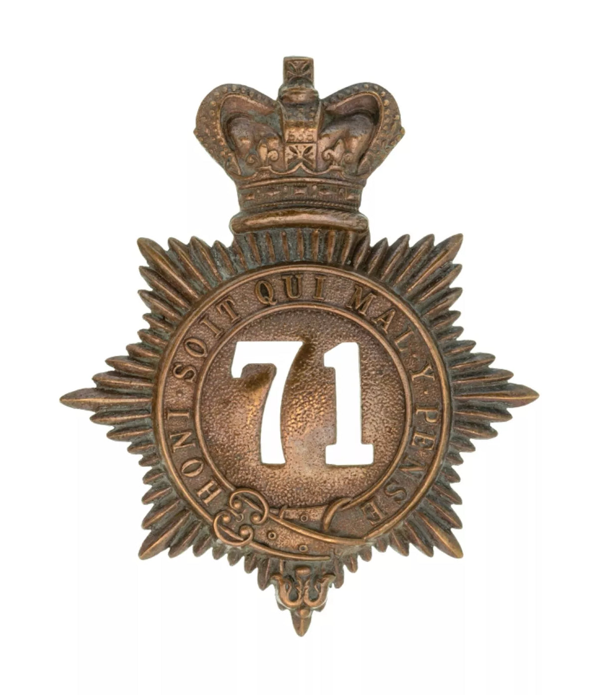 71st Highland Light Infantry Regiment Quilted Shako Plate Brass Metal