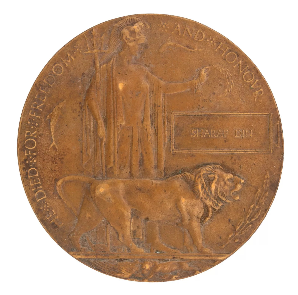 WW1 Memorial Plaque Sharaf Din Original