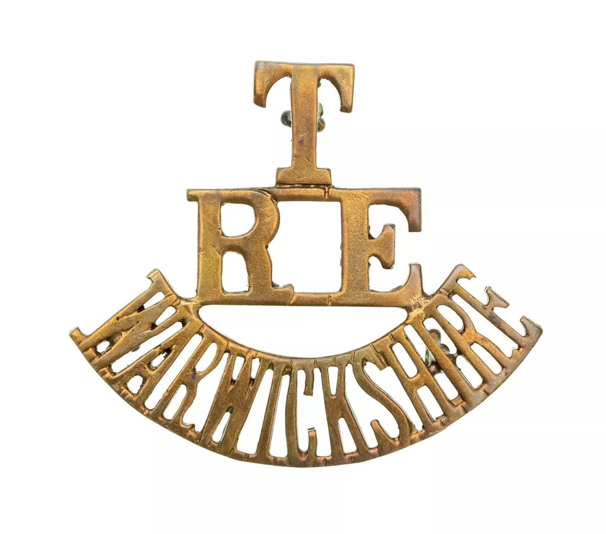 T R.E Warwickshire Shoulder Title Brass Metal