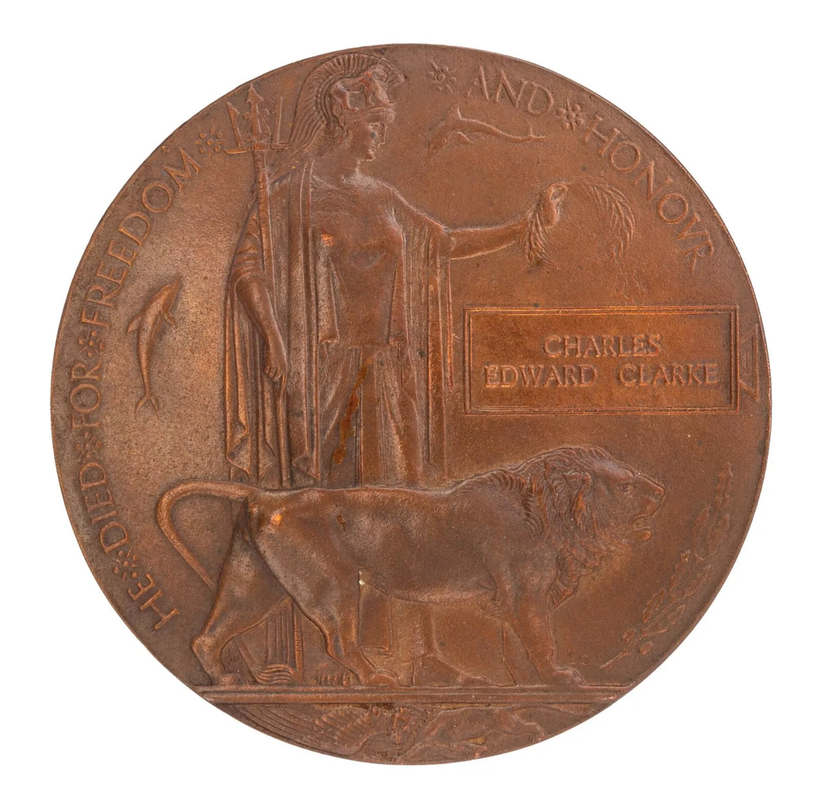 WW1 Memorial Plaque Charles Edward Clarke Original