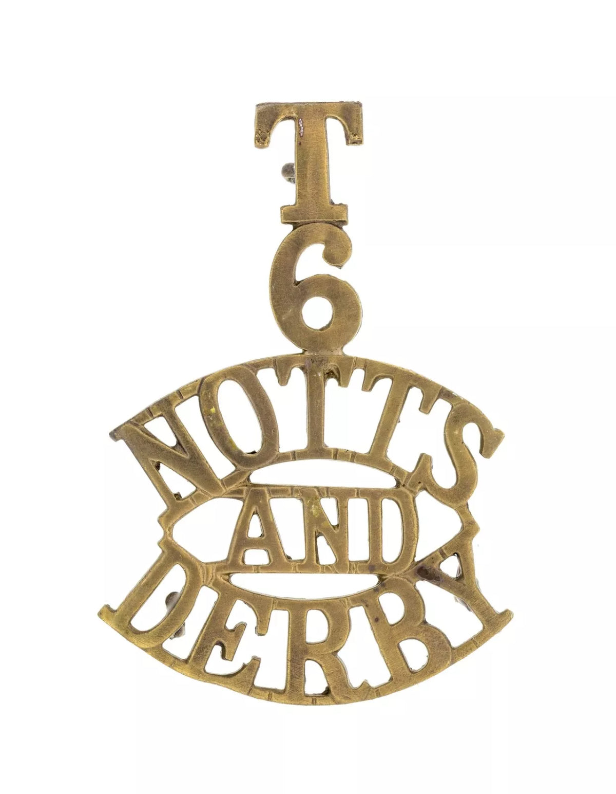 T 6 Notts And Derby Shoulder Title Brass Metal