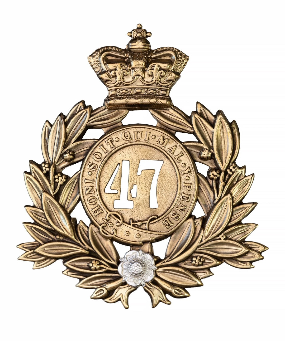 47th Loyal North Lancashire Regiment Officers Last Shako Plate with Silver Rose